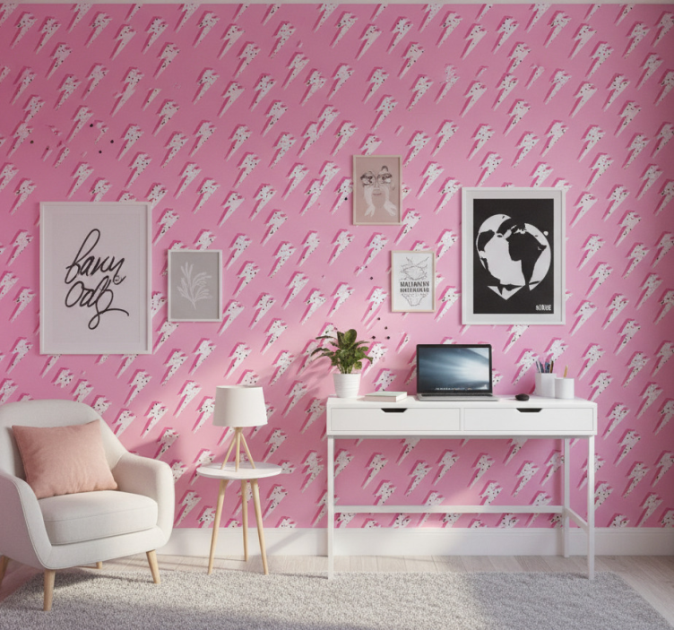Teenage bedroom wallpaper white rays on pink background - TenStickers