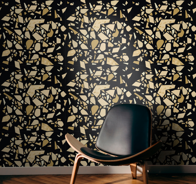 Terrazzo style black gold modern wallpaper - TenStickers