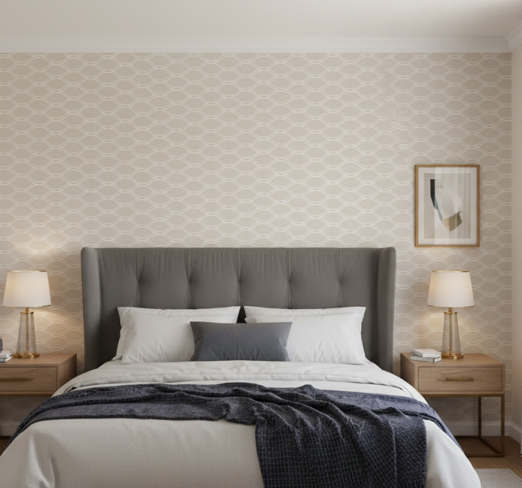 Textured wallpaper beige with white lines pattern - TenStickers