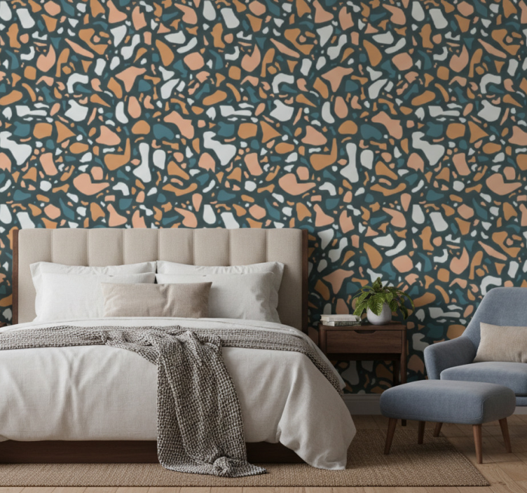 Textured wallpaper brown and blue terrazzo - TenStickers