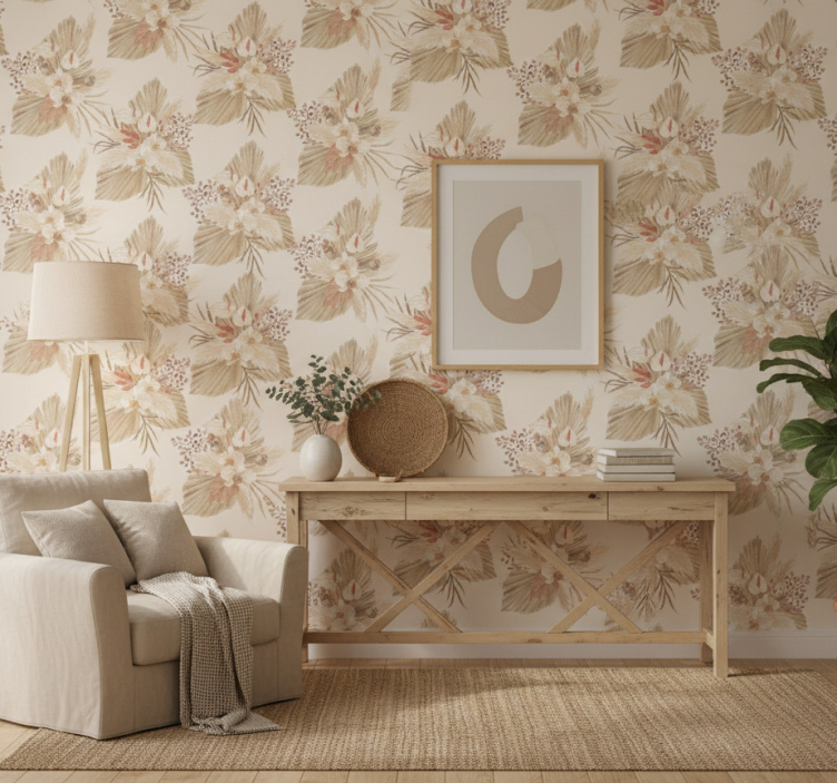Living room wallpaper dried flower and pampas grass - TenStickers