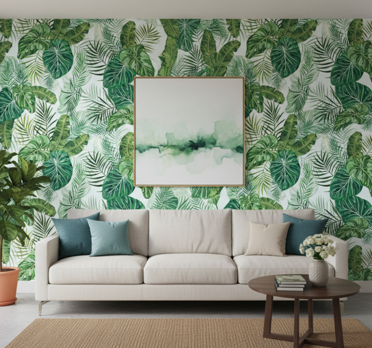 Jungle wallpaper with large green leaves - TenStickers