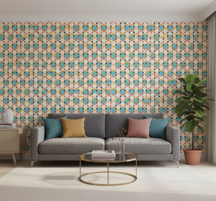 Living room wallpaper geometric pattern design - TenStickers