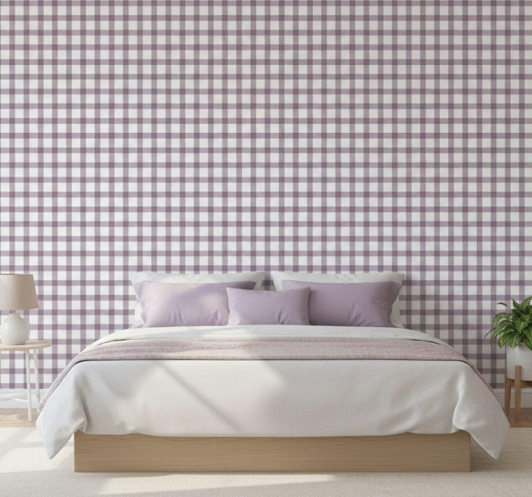 Textured wallpaper lilac gingham print - TenStickers