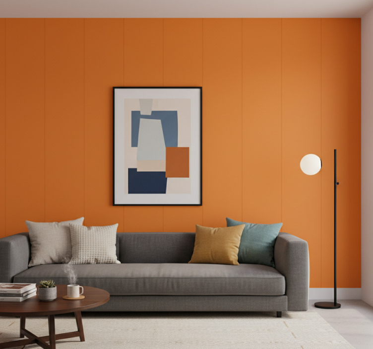 Living room wallpaper in matte orange - TenStickers