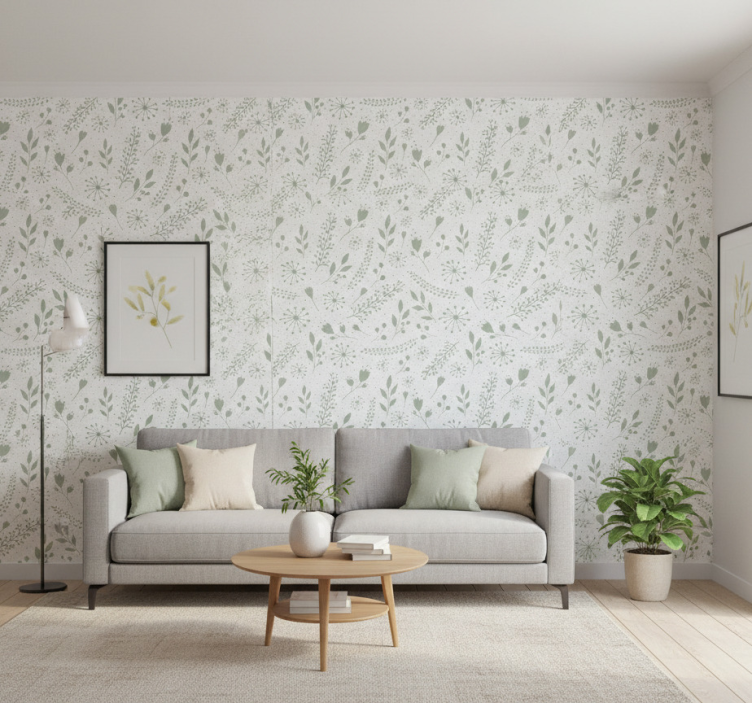 Living room wallpaper sweet green leaves design - TenStickers