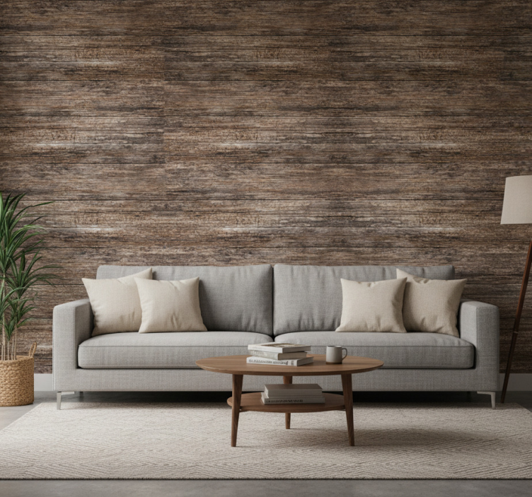 Living room wallpaper dark wood effect - TenStickers