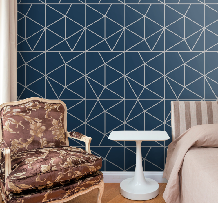 Thin lines blue motif geometric wallpaper - TenStickers