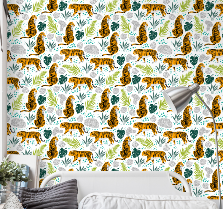 Tigers and Foliage animal wallpaper - TenStickers