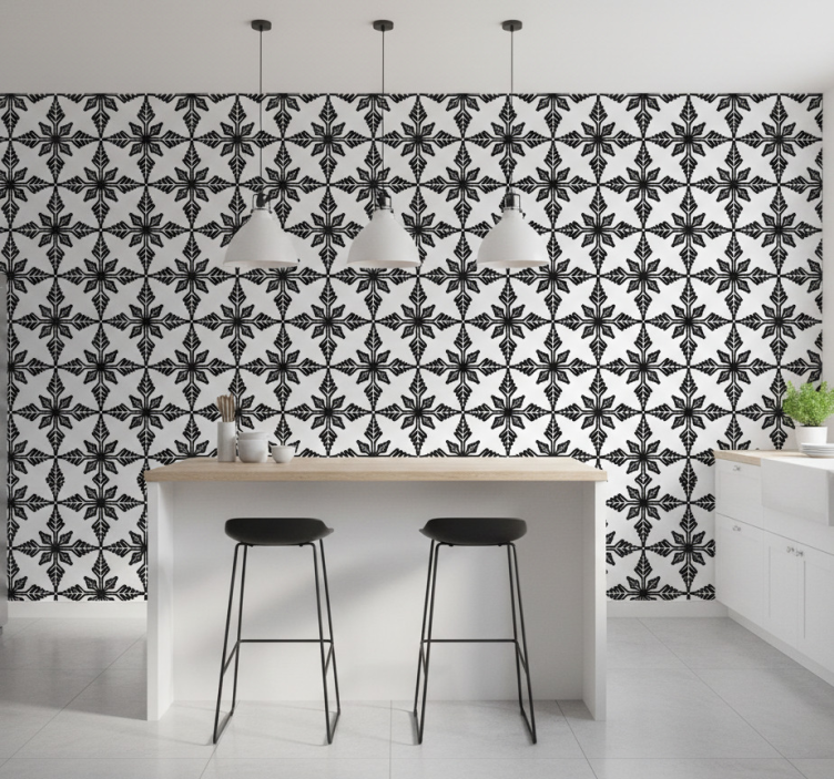 Tile wallpaper antiqued black and white design - TenStickers