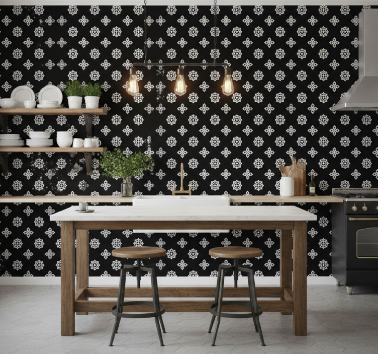 Tile wallpaper black and white vintage pattern - TenStickers