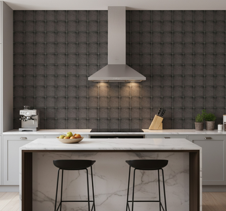 Tile wallpaper black square stone bricks - TenStickers