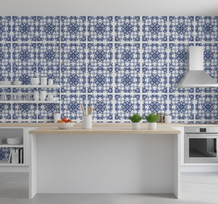 Tile wallpaper blue moroccan design - TenStickers