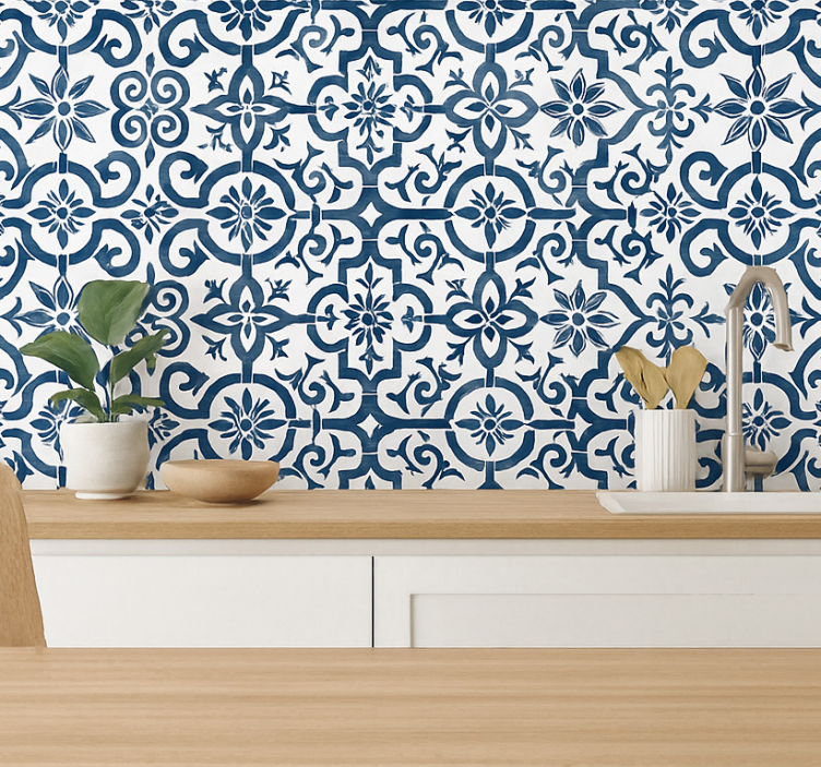 Tile wallpaper blue moroccan tiles - TenStickers