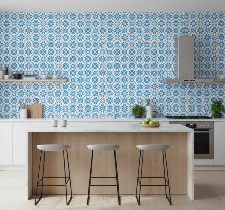 Tile wallpaper blue tile design - TenStickers