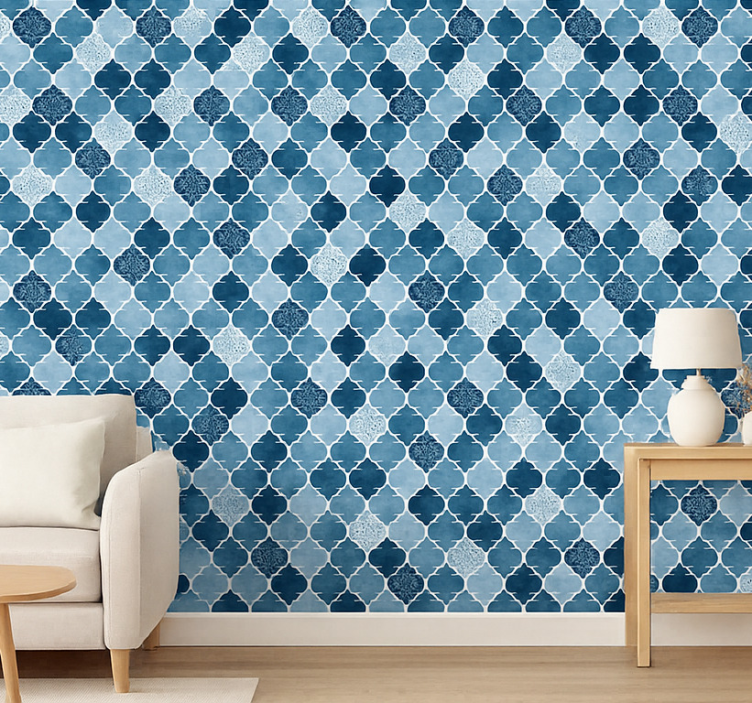 Tile wallpaper blue watercolor moroccan design - TenStickers