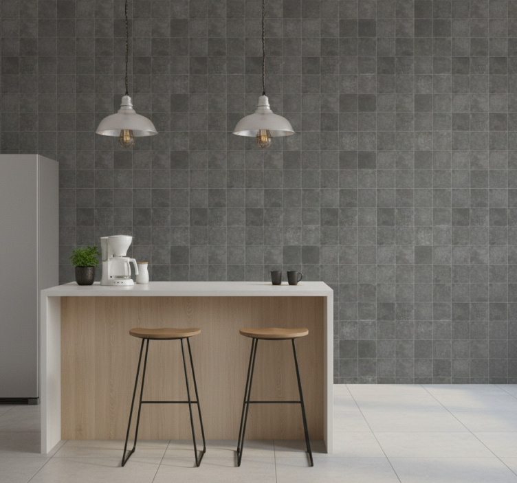 Tile wallpaper dark gray vintage squares - TenStickers