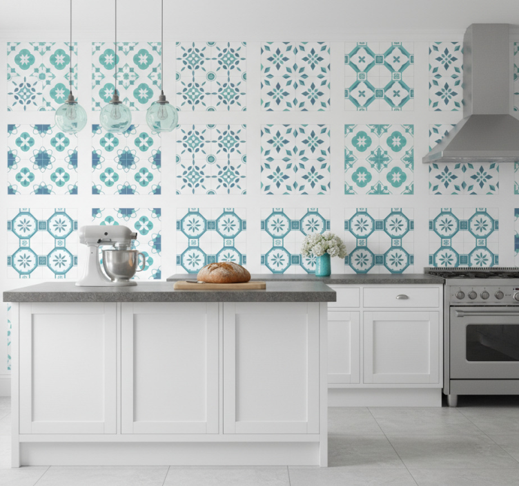 Tile wallpaper floral tile design - TenStickers