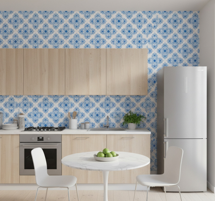 Tile wallpaper fontaine blue tile effect - TenStickers
