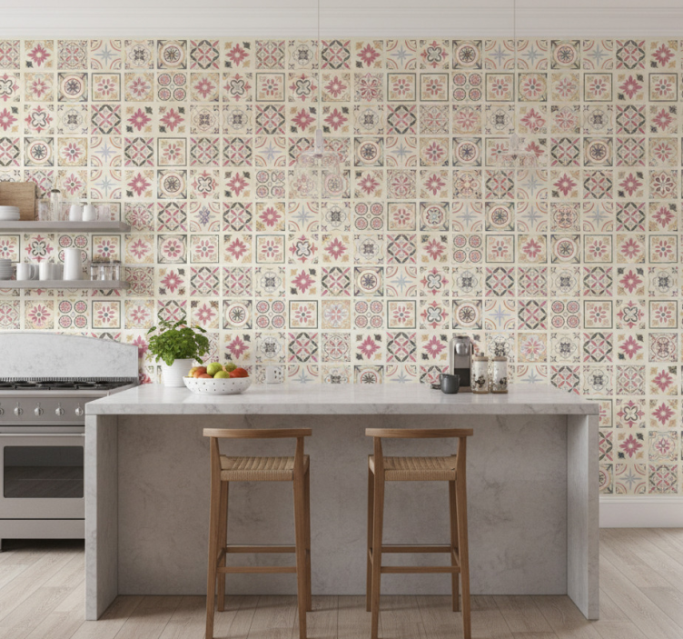 Tile wallpaper geometric floral design - TenStickers