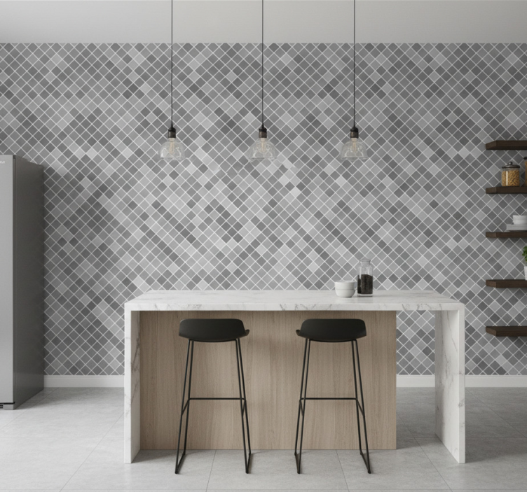 Tile wallpaper gray tones square pattern - TenStickers