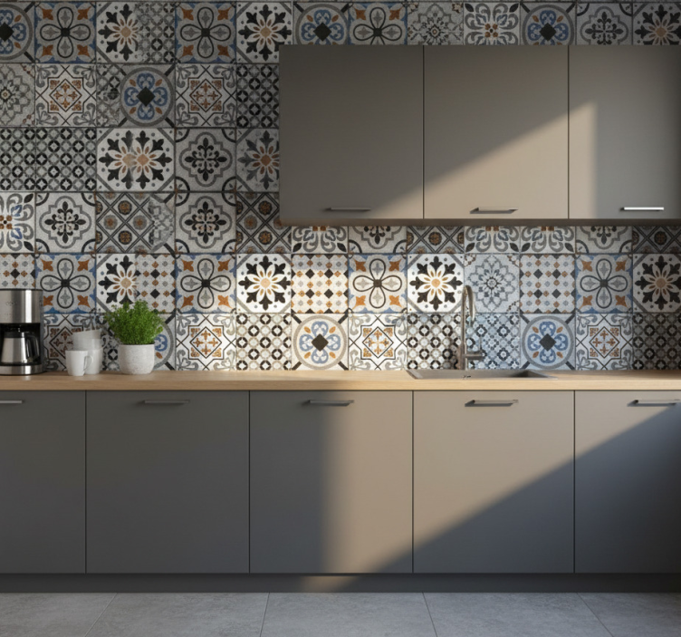 Tile wallpaper moroccan dark design - TenStickers