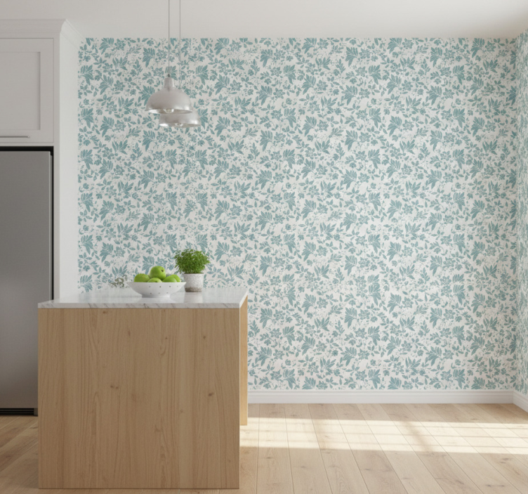 Tile wallpaper turquoise floral design - TenStickers