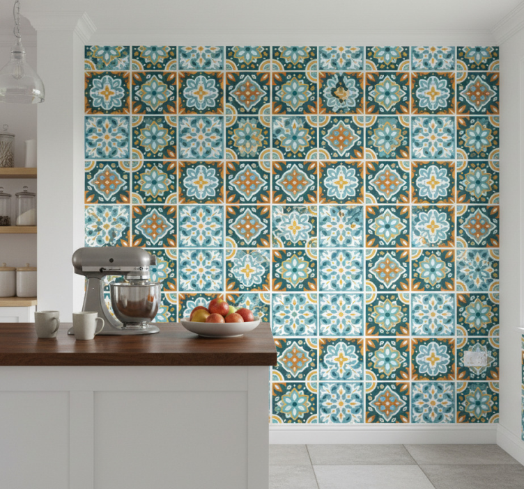 Tile wallpaper turquoise mosaic design - TenStickers