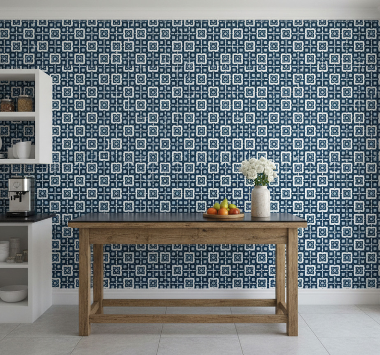 Tile wallpaper white and blue mosaic design - TenStickers