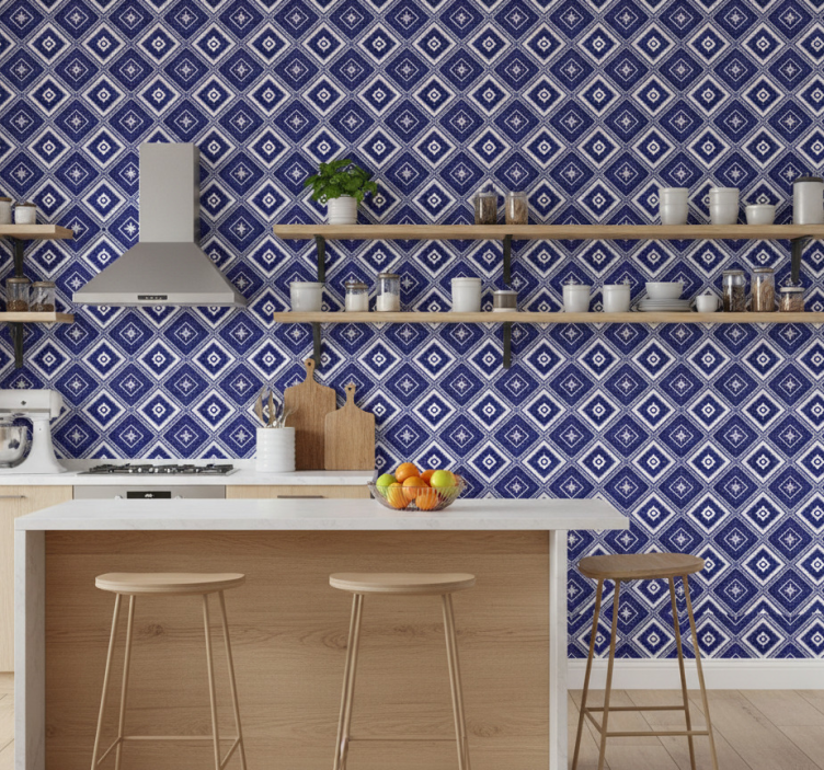 Tile wallpaper with blue diamond pattern - TenStickers