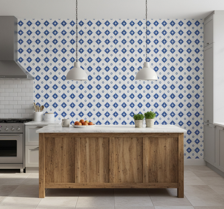 Tile wallpaper with ceramic floral design - TenStickers