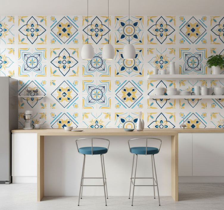 Tile wallpaper with geometric tile designs - TenStickers