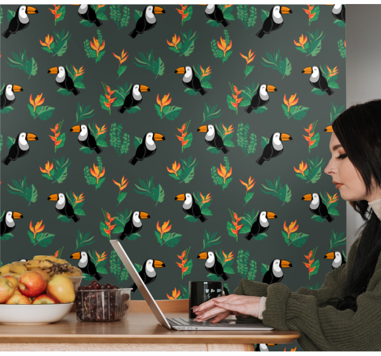 Toucan Pattern birds wallpaper - TenStickers