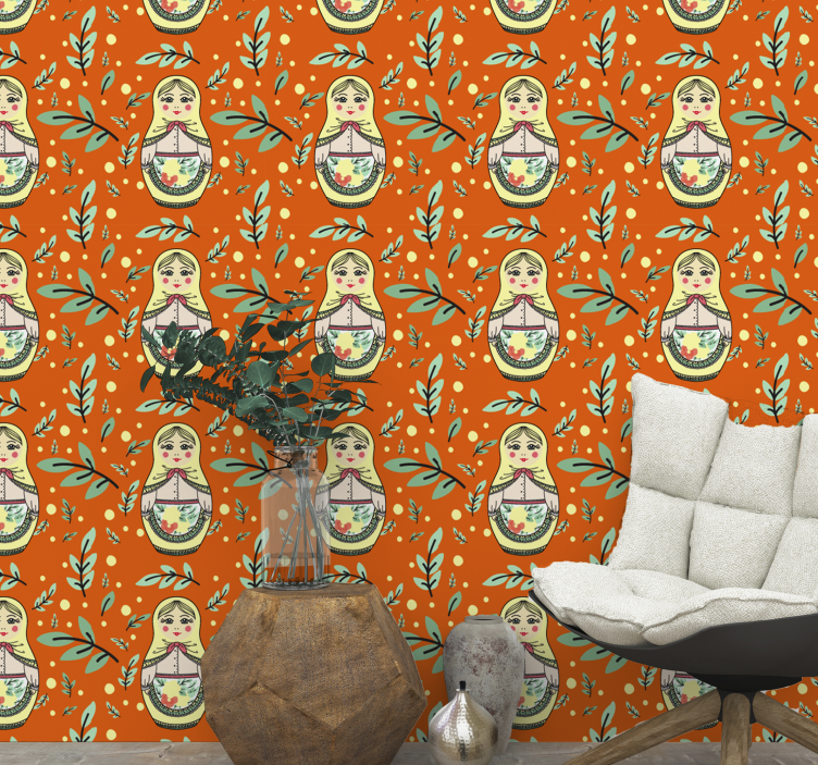 Traditional Matryoshka Pattern ornamental flower wallpaper - TenStickers