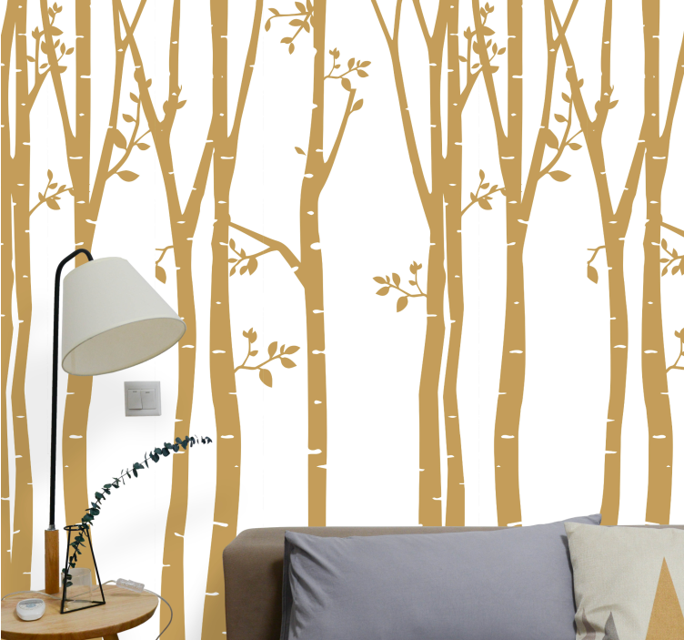 Tree wallpaper with elegant golden silhouettes - TenStickers
