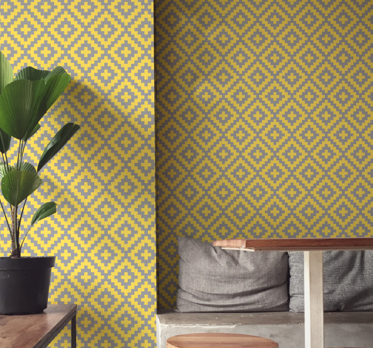 triangle pattern grey and yellow Wallpaper - TenStickers