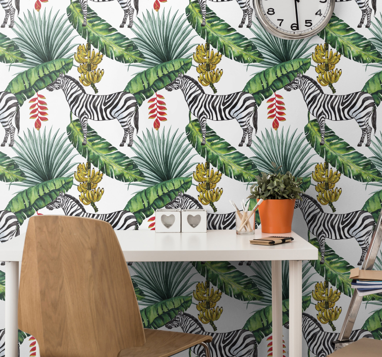 Tropical foliage zebra wallpaper - TenStickers