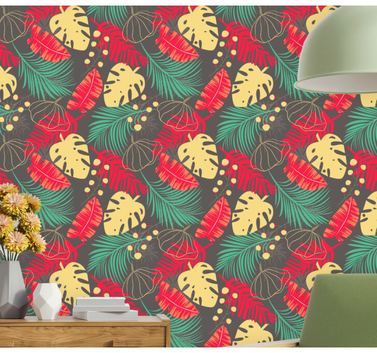Tropical Monstera Motif jungle wallpaper - TenStickers