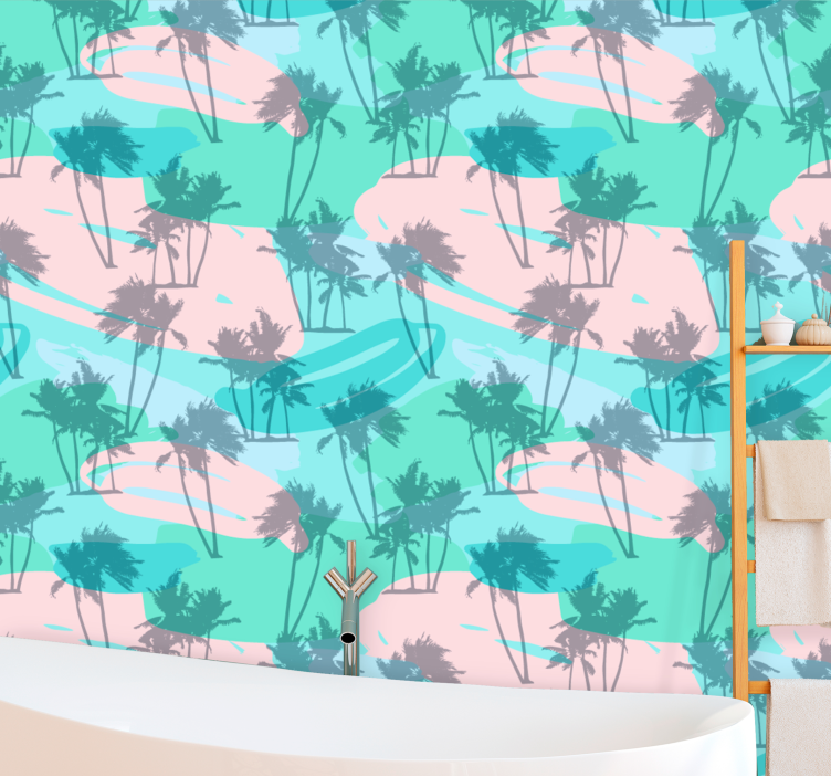 Tropical Palm Pattern bathroom wallpaper - TenStickers