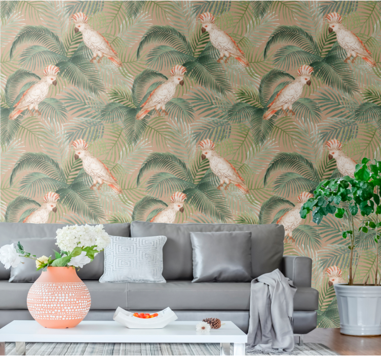 Tropical Parrot Print living room wallpaper - TenStickers