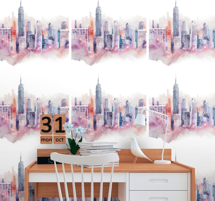 Urban Watercolor city wallpaper - TenStickers