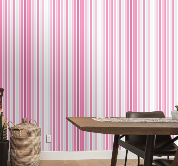 Vertical pink and white striped wallpaper - TenStickers