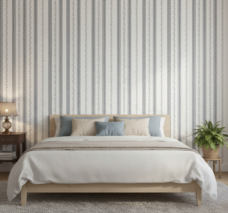 Vintage vertical stripe floral bedroom wallpaper - TenStickers