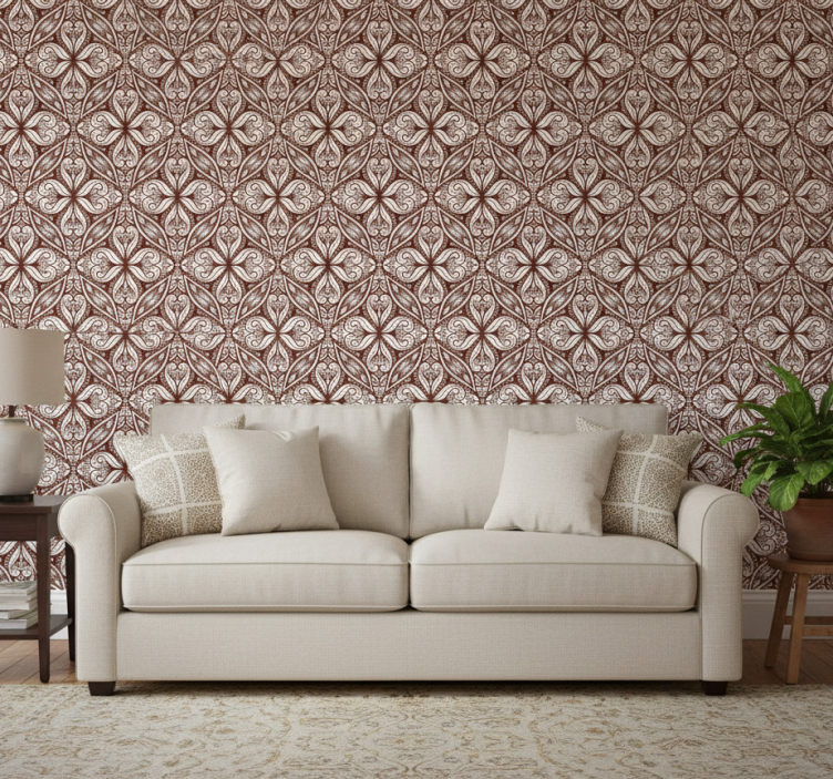 Vintage wallpaper brown floral design - TenStickers