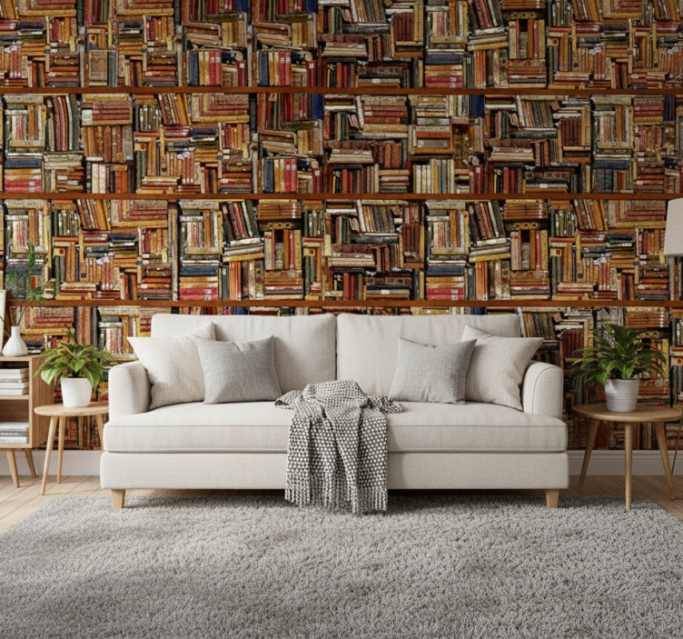 Vintage wallpaper stacked books design - TenStickers