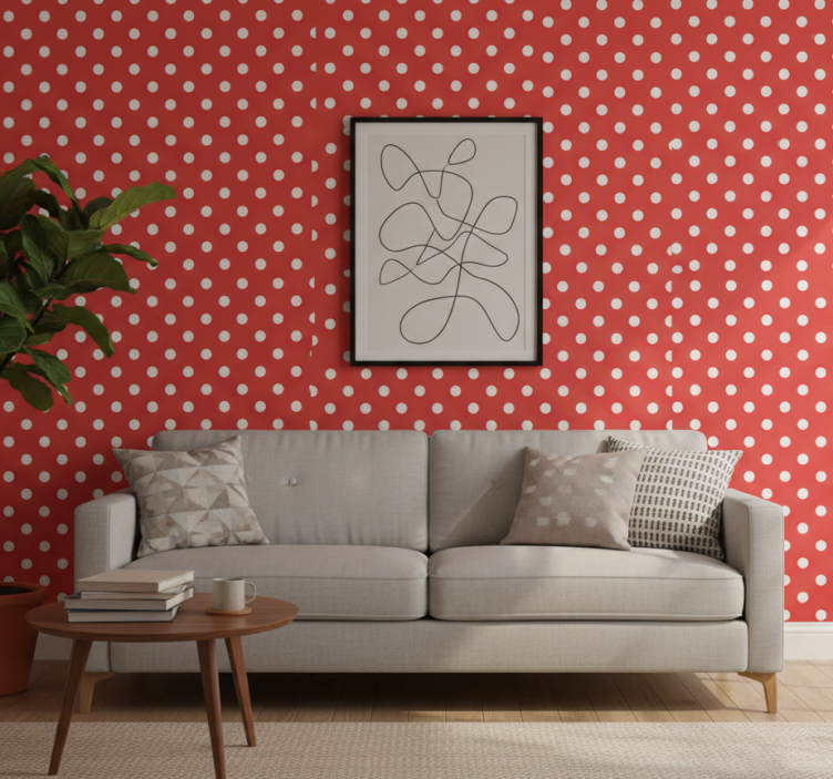Vintage wallpaper white retro polka dots red background - TenStickers