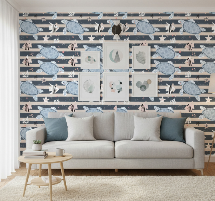 Vintage wallpaper with turtle pattern design - TenStickers