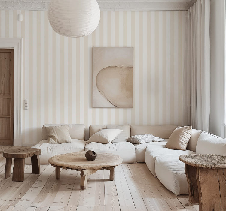 White and beige colours vertical stripe wallpaper - TenStickers