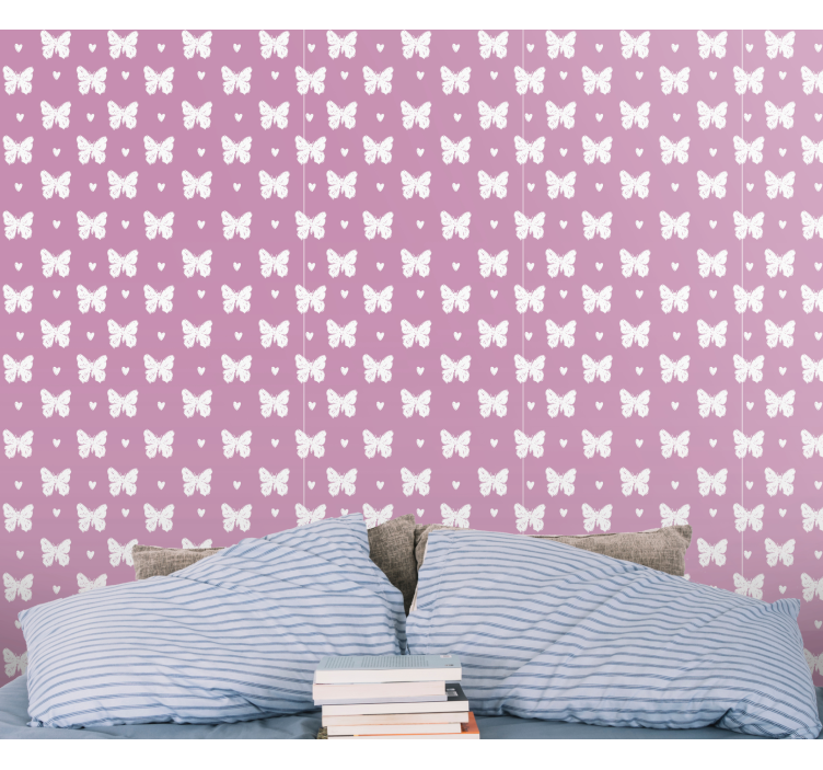 White and pink heart pattern butterfly wallpaper - TenStickers