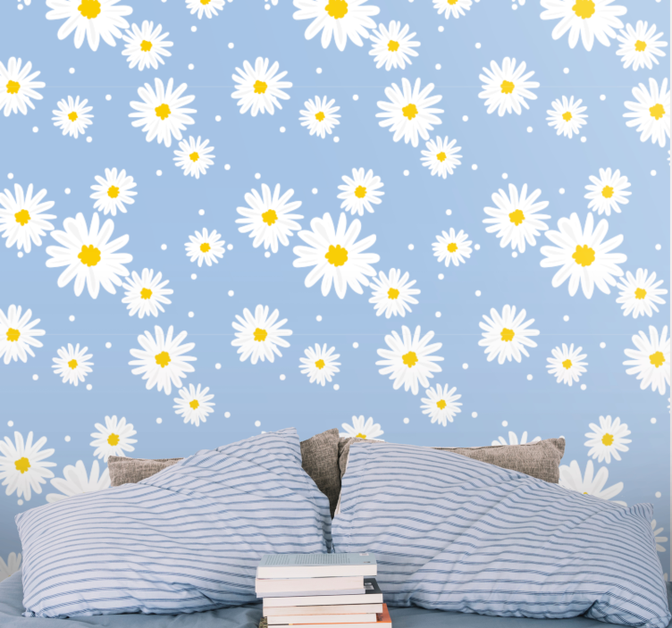 White flowers with blue background wallpaper - TenStickers